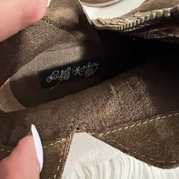 Naughty Monkey Crimson Boots Size 7.5 Brown Leather Studded Straps Western Boho - Picture 5 of 9